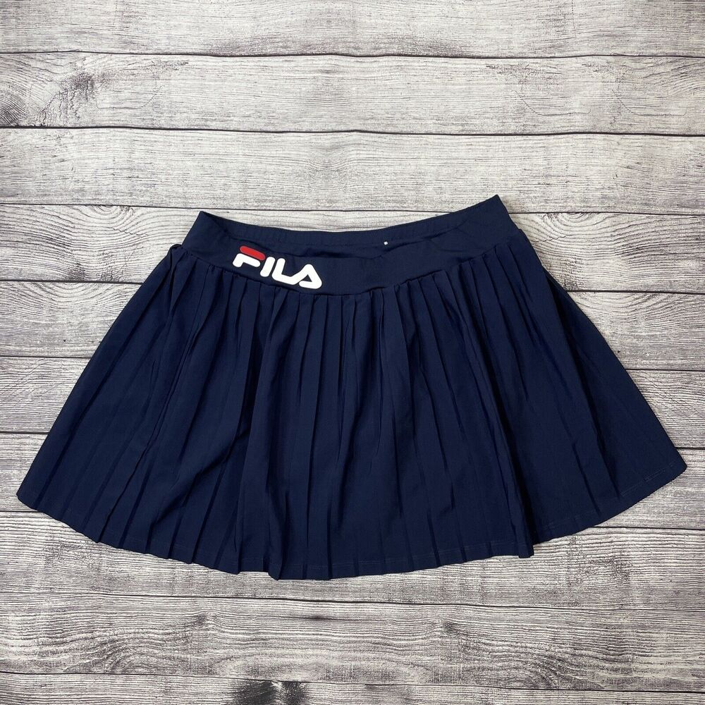 Fila Pleated Mini Skirt Womens Size Large Navy Blue Tennis Tenniscore Athletic